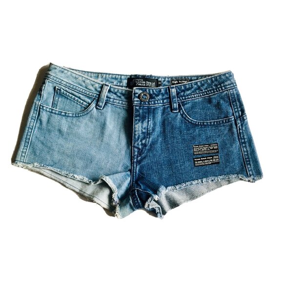 Volcom Denim Two Tone Color Block High Voltage Cut Off Shorts Womens Size 30 - Picture 1 of 7